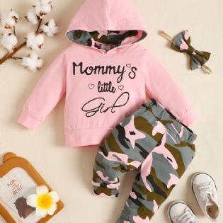 Casual Baby Mommy's Little Piger Camouflage Hættetrøje + Hårbånd I Tre Dele