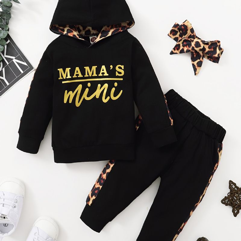 Christmas Price Cuts Baby Alphabet Print Leopard Patchwork Sweatshirt Sæt