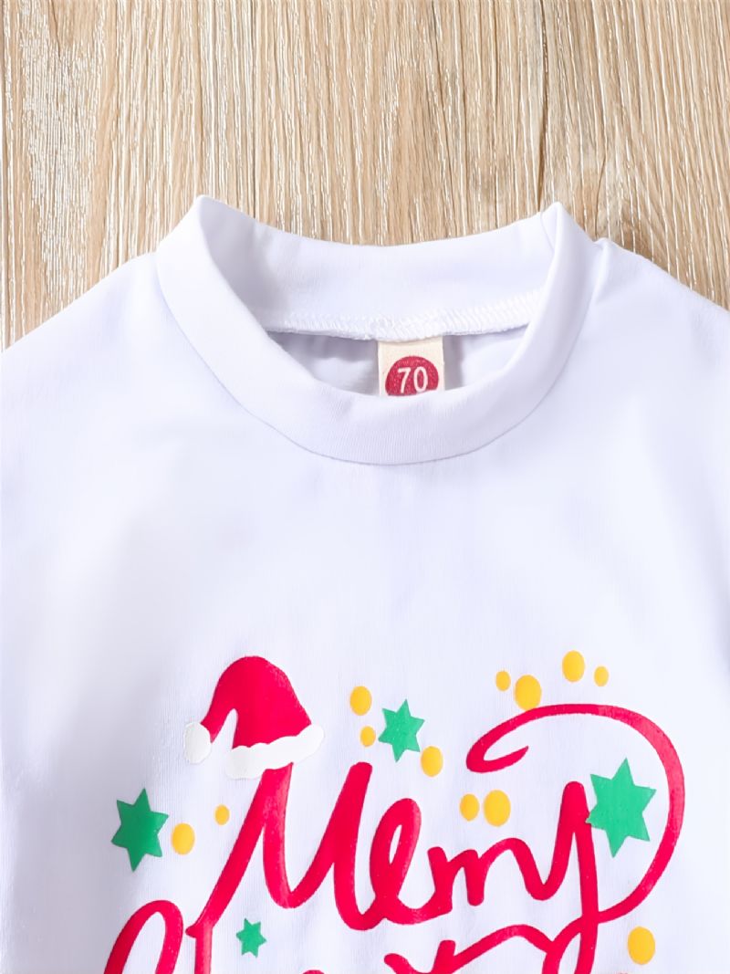 Christmas Set Børn Rompers Crew Neck Plaid Langærmet Flare Leg Bukser Sæt