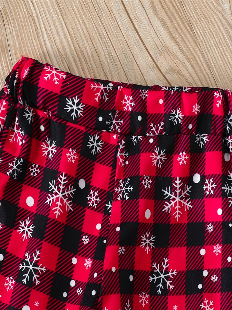 Christmas Set Børn Rompers Crew Neck Plaid Langærmet Flare Leg Bukser Sæt
