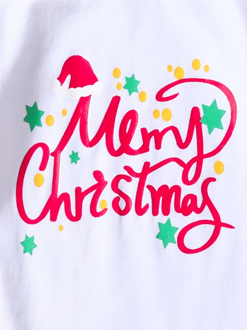 Christmas Set Børn Rompers Crew Neck Plaid Langærmet Flare Leg Bukser Sæt