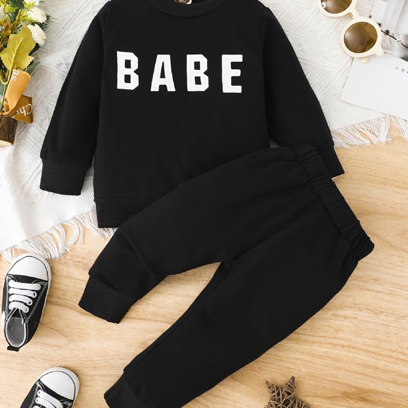 Drenge Piger Casual Active Sæt Med Babe Print Sweatshirt & Sweatpants Til Vinter