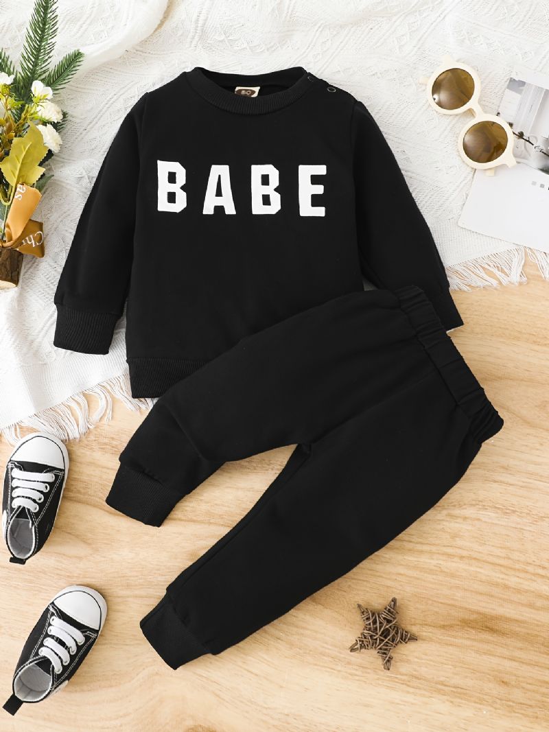 Drenge Piger Casual Active Sæt Med Babe Print Sweatshirt & Sweatpants Til Vinter