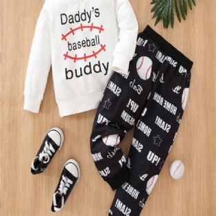 Drenge Piger Casual Sæt Med Fars Baseball Buddy Print Sweatshirt & Sweatpants Til Vinter