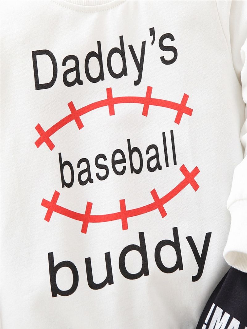 Drenge Piger Casual Sæt Med Fars Baseball Buddy Print Sweatshirt & Sweatpants Til Vinter