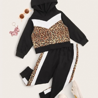 Drenge Piger Leopard Print Pullover Hættetrøje + Sweatpants Sæt Børnetøj