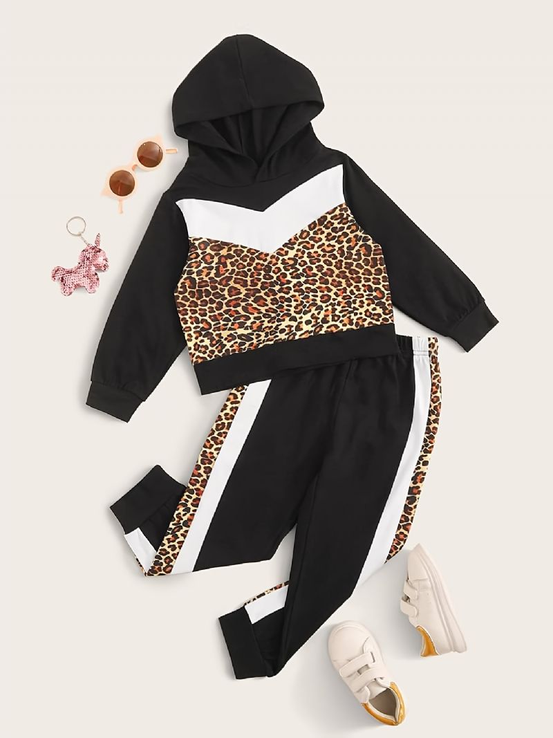 Drenge Piger Leopard Print Pullover Hættetrøje + Sweatpants Sæt Børnetøj
