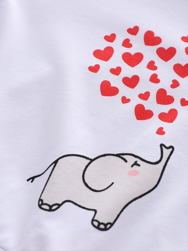 Efterår & Vinter Piger Elefant Hjerte Print Rund Hals Sweatshirt Bukser Sæt