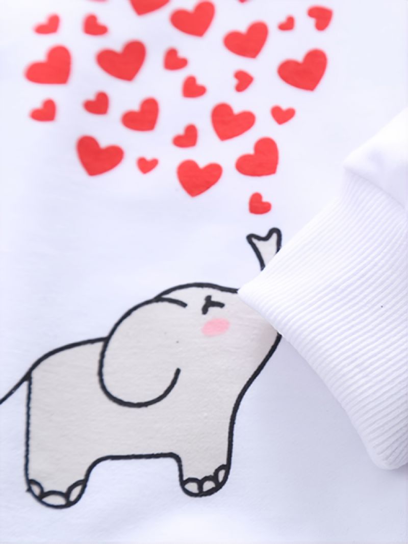 Efterår & Vinter Piger Elefant Hjerte Print Rund Hals Sweatshirt Bukser Sæt