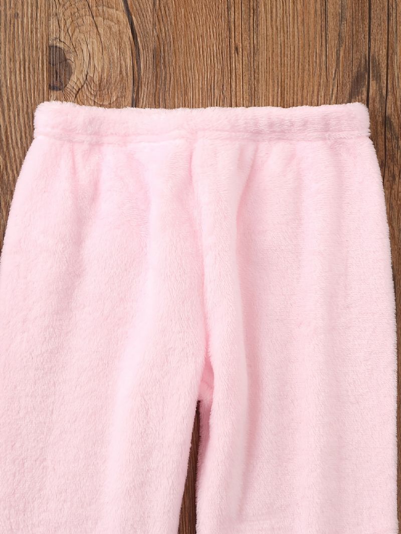 Flannel Pyjamas Til Børn Enhjørning Broderet Rundhalset Langærmet Top Og Bukser Sæt Til Piger