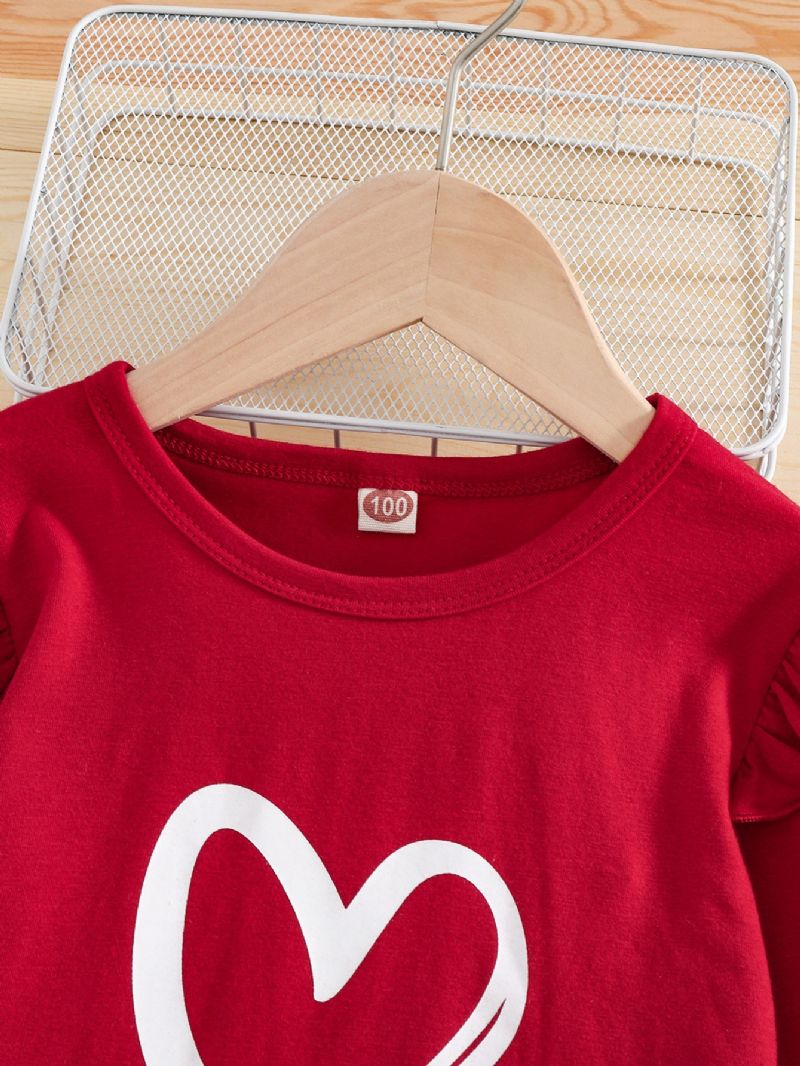 Jul Valentinsdag Piger Hjerte Print Langærmet Top & Flared Bukser To Stykke Sæt