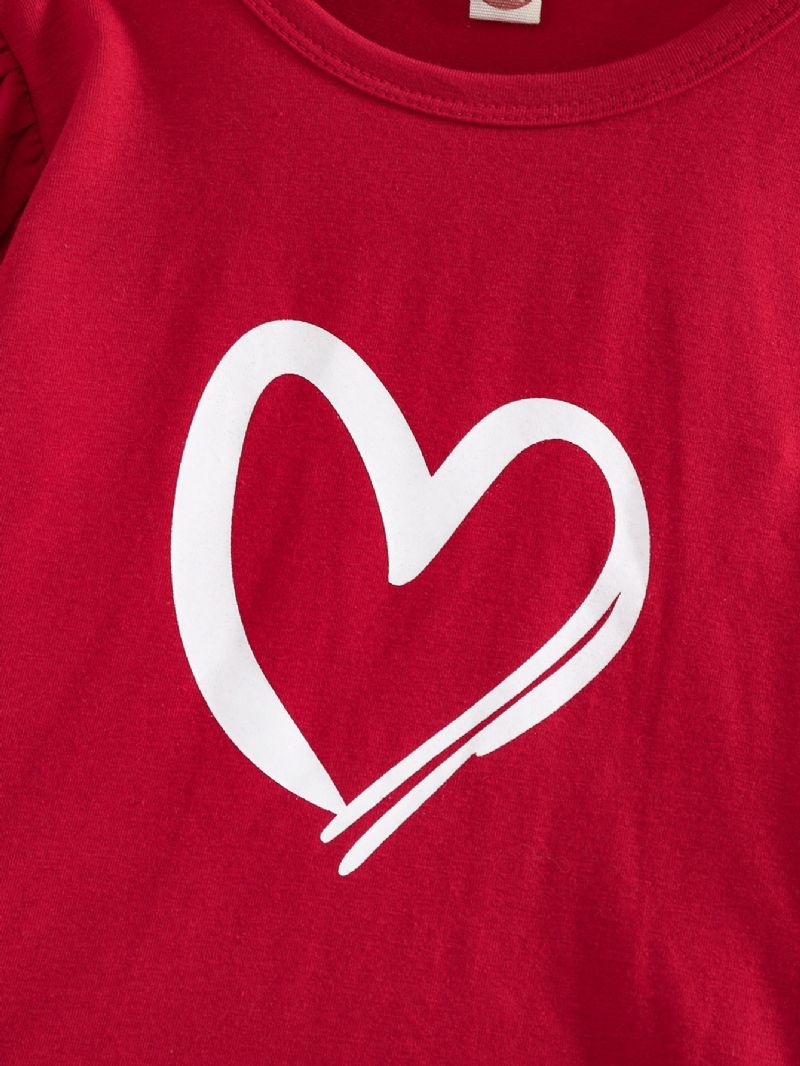 Jul Valentinsdag Piger Hjerte Print Langærmet Top & Flared Bukser To Stykke Sæt