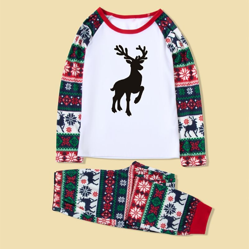 Juleforældre-barn Casual Santa Elk Print Pyjamassæt