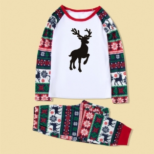 Juleforældre-barn Casual Santa Elk Print Pyjamassæt