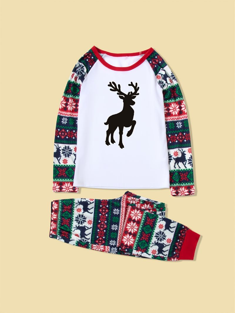 Juleforældre-barn Casual Santa Elk Print Pyjamassæt