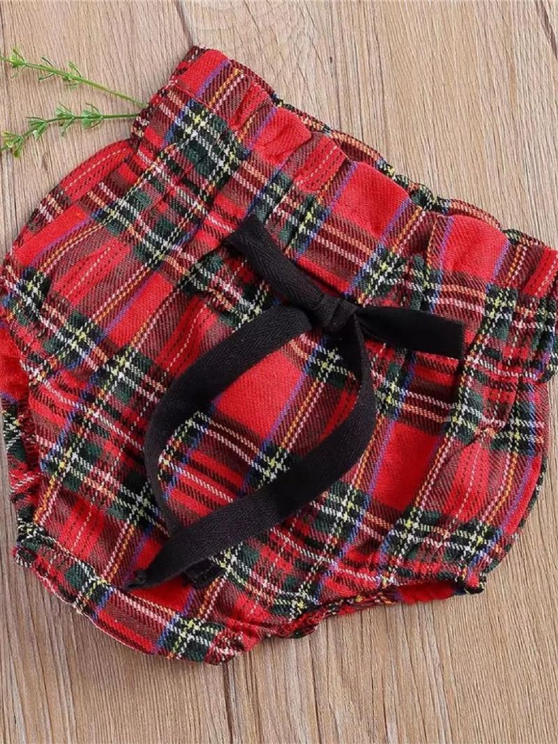 Julepiger Langærmet Plaid Nederdel & Bukser Sæt