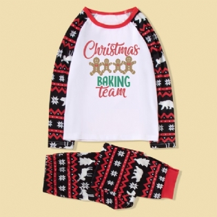 Julepyjamassæt Forælder-barn Casual Gingerbread Man Alphabet Print Pyjamassæt