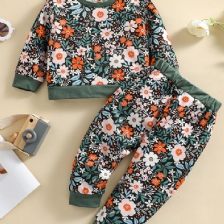 Langærmede Bukser Sæt Med Blomsterprintmønster Til Piger