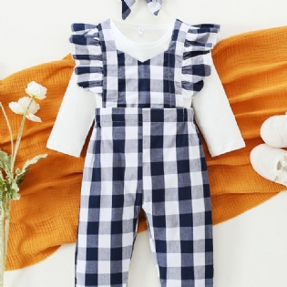 Langærmet Bukser Til Piger + Matchende Plaid Overalls + Pandebåndsæt Babytøj Outfit Bodysuit Onesie