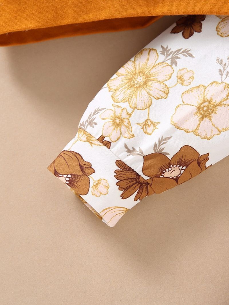 Langærmet Hættetrøjesæt Med Blomsterprint Til Piger