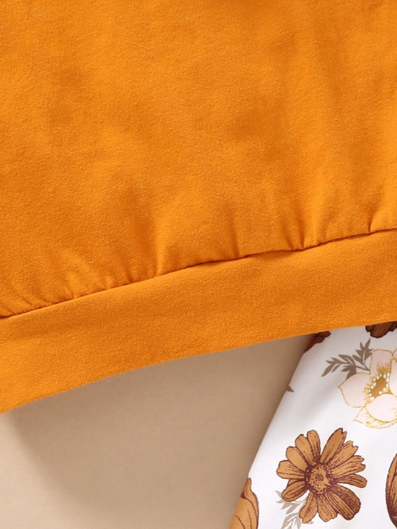 Langærmet Hættetrøjesæt Med Blomsterprint Til Piger