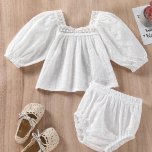 Nyfødt Baby Pige Tøj Spædbarn Jacquard Blonder Firkantet Hals Top & Små Shorts Sæt