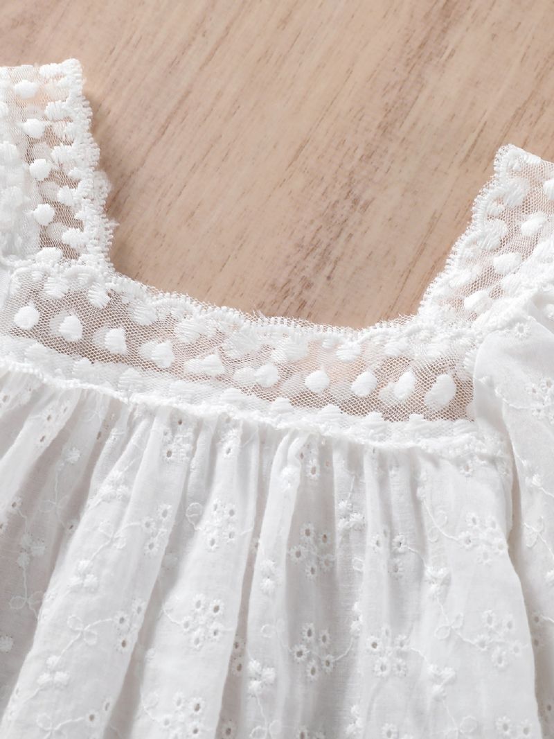 Nyfødt Baby Pige Tøj Spædbarn Jacquard Blonder Firkantet Hals Top & Små Shorts Sæt