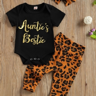 Nyfødt Pige Kortærmet Romper + Leopard Print Bukser Sæt Babytøj Outfits Bodysuit