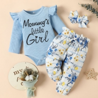Nyfødte Babypiger Bodysuit & Blomsterbukser & Pandebånd Sæt Mommy's Little Piger