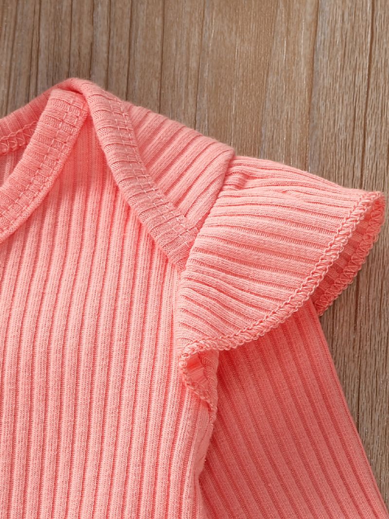 Nyfødte Babypiger Flæse Langærmet Top & Blomsterprint Bukser & Pandebånd Sæt