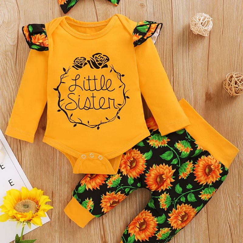 Nyfødte Babypiger Langærmede Bukser Med Pandebånd Pandebøjler Baby Layette Sæt Spædbørn Babytøj Outfit