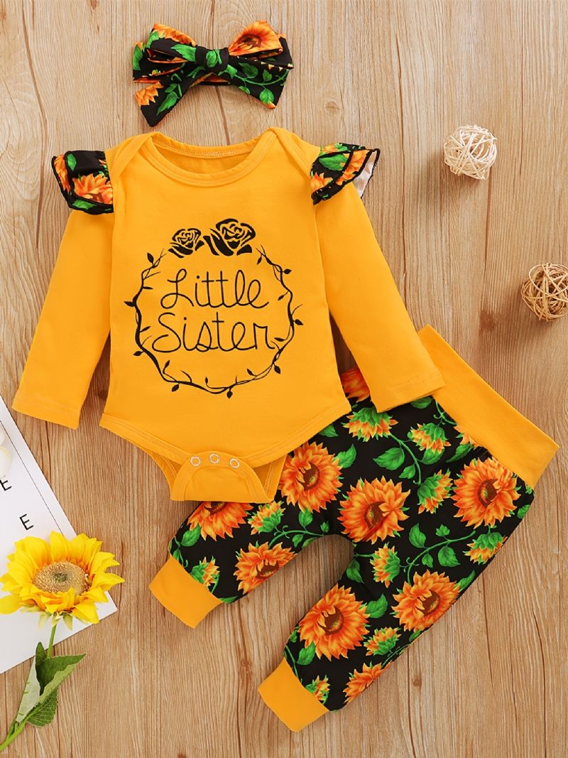 Nyfødte Babypiger Langærmede Bukser Med Pandebånd Pandebøjler Baby Layette Sæt Spædbørn Babytøj Outfit