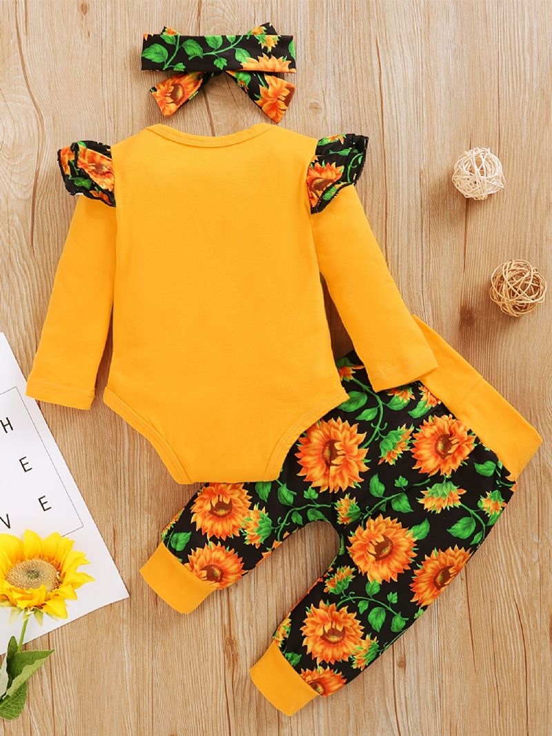 Nyfødte Babypiger Langærmede Bukser Med Pandebånd Pandebøjler Baby Layette Sæt Spædbørn Babytøj Outfit