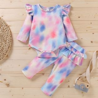 Nyfødte Babypiger Tie Dye Print Romper + Bukser Outfit Babytøj Sæt