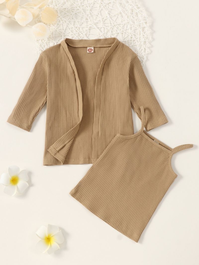 Pige Strip Langærmet Cardigan & Camisole Sæt