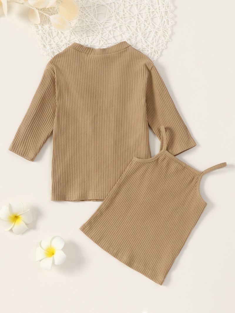 Pige Strip Langærmet Cardigan & Camisole Sæt