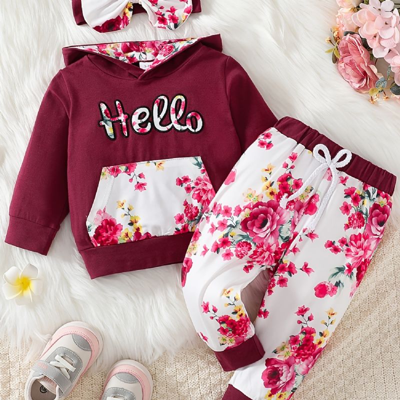 Pigeblomstret Hættetrøje + Bukser + Pandebånd Outfits Tøjsæt