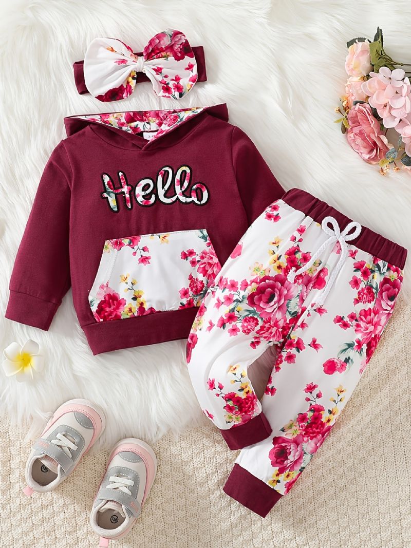 Pigeblomstret Hættetrøje + Bukser + Pandebånd Outfits Tøjsæt