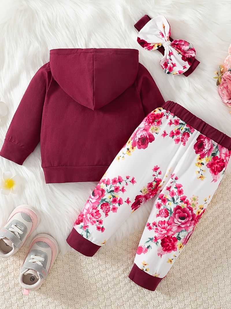 Pigeblomstret Hættetrøje + Bukser + Pandebånd Outfits Tøjsæt