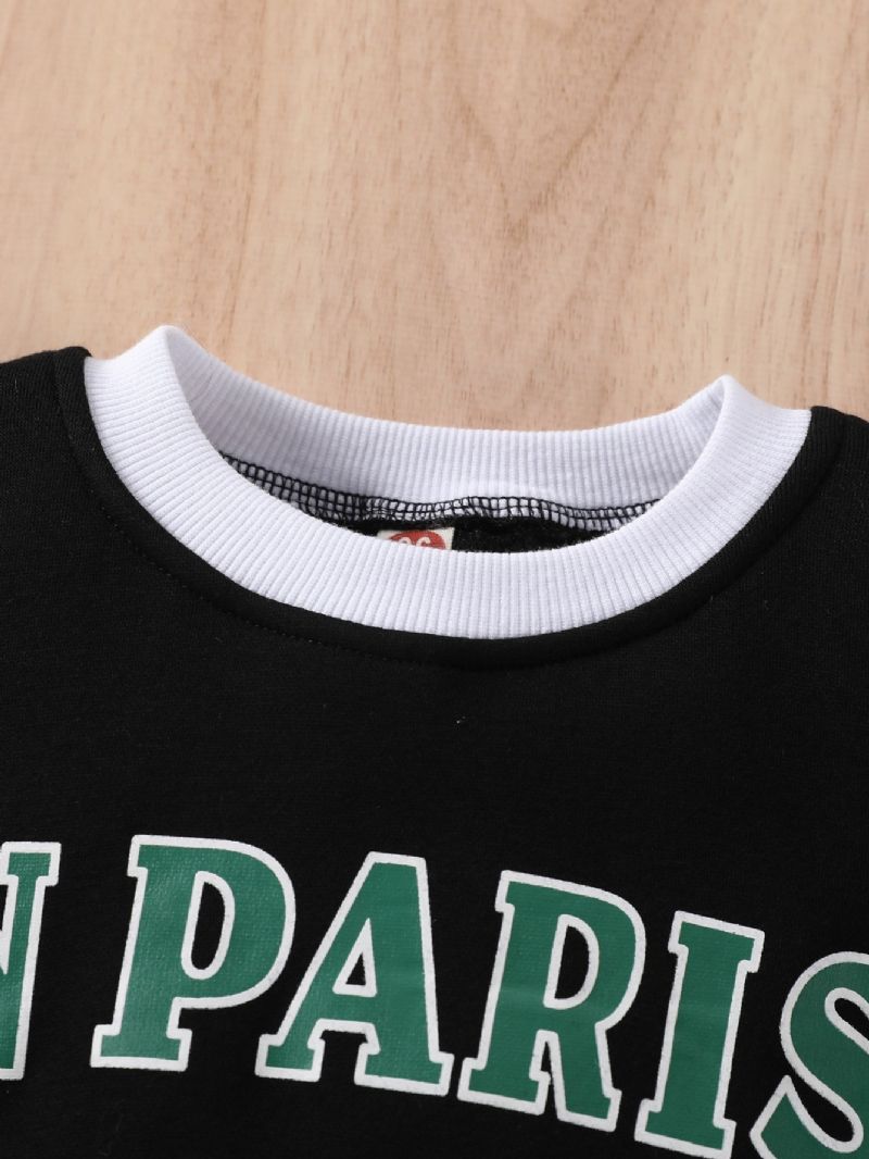 Piger Afslappet Brev Rund Hals Langærmet Sweatshirt Bukser Sæt Efterår Vinter