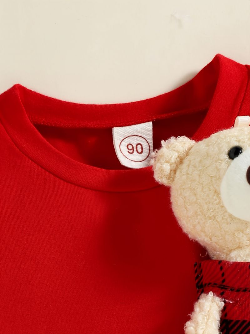 Piger Aftagelig Tegneserie Bjørn Sweatshirt & Plaid Bue Foran Nederdel Sæt Jul
