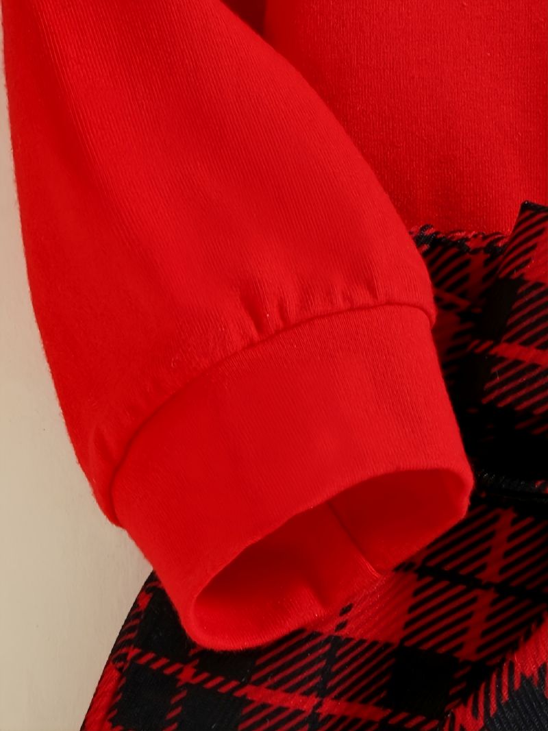Piger Aftagelig Tegneserie Bjørn Sweatshirt & Plaid Bue Foran Nederdel Sæt Jul