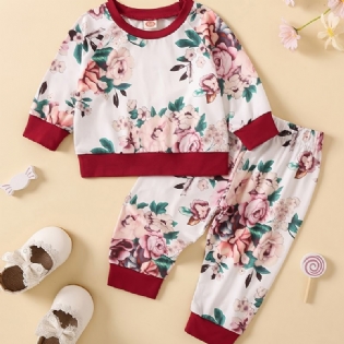 Piger Blomsterprint Sweatshirt + Sweatpants Sæt Babytøj Rundhalset Outfits
