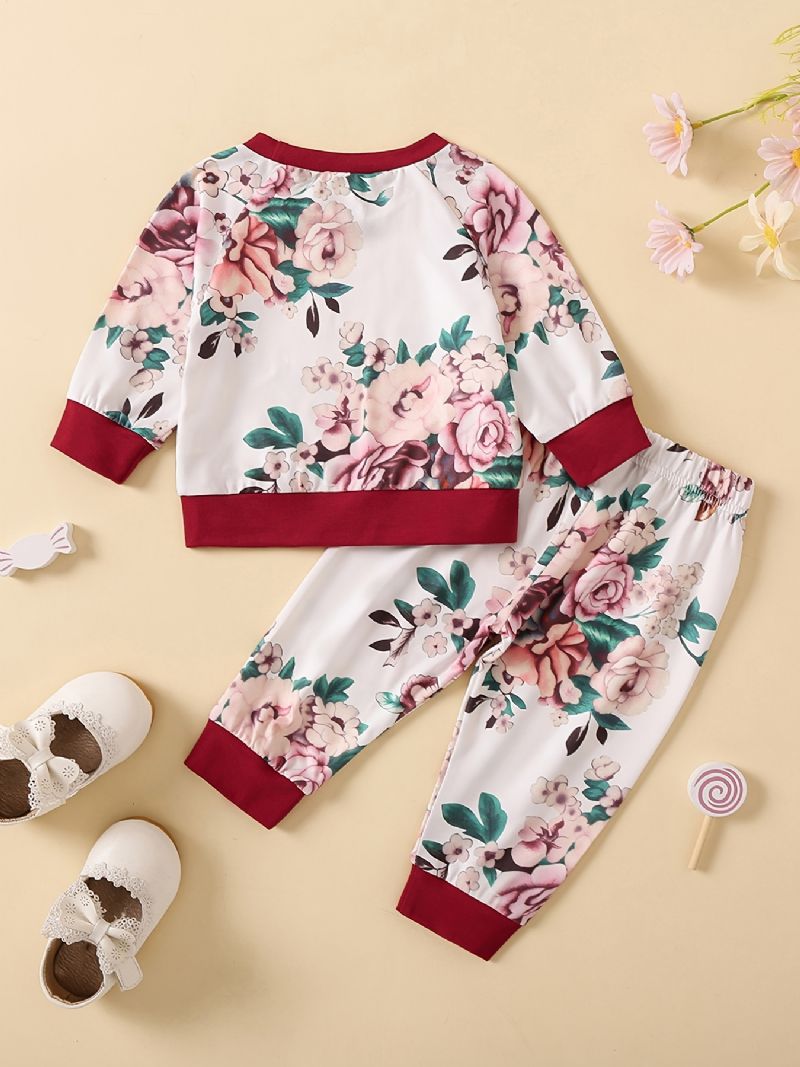 Piger Blomsterprint Sweatshirt + Sweatpants Sæt Babytøj Rundhalset Outfits