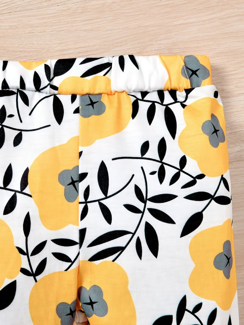 Piger Bomuld Langærmet Top & Blomsterprintede Bukser Sæt Outfit Børnetøj