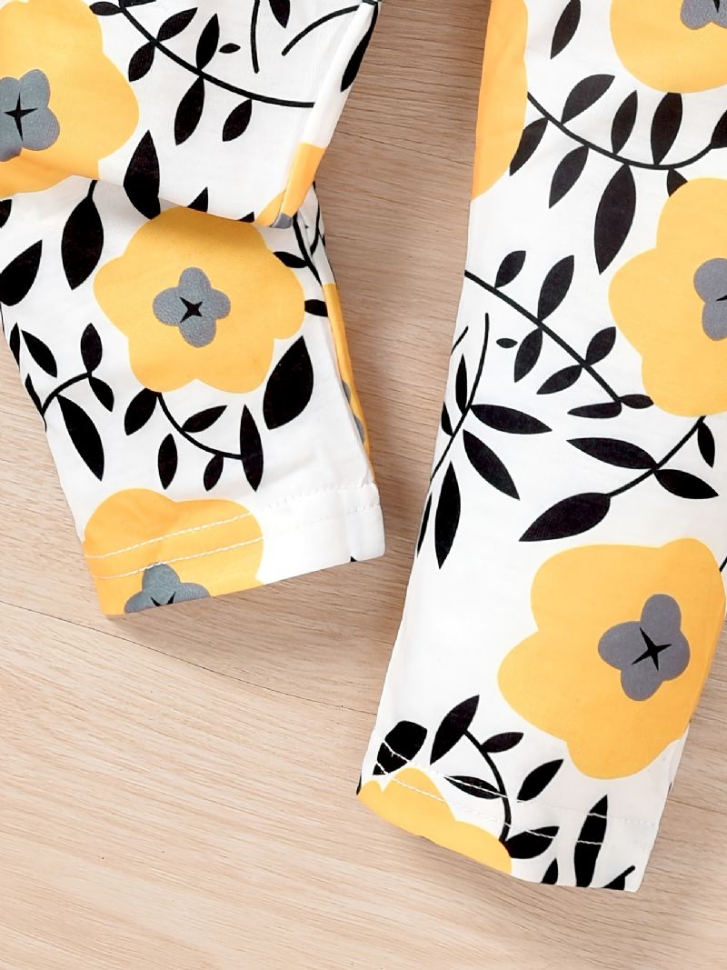 Piger Bomuld Langærmet Top & Blomsterprintede Bukser Sæt Outfit Børnetøj