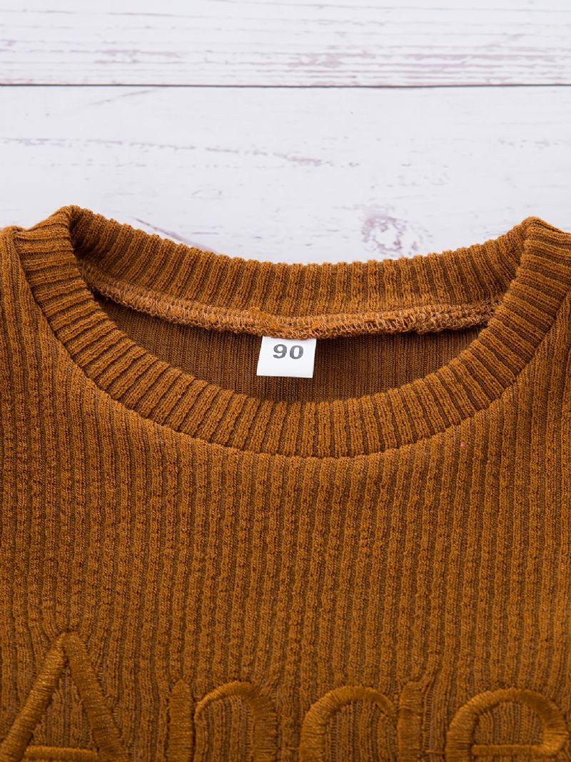 Piger Brev Broderet Corduroy Langærmet Top + Bukser Sæt Børnetøj Til Foråret Efterår