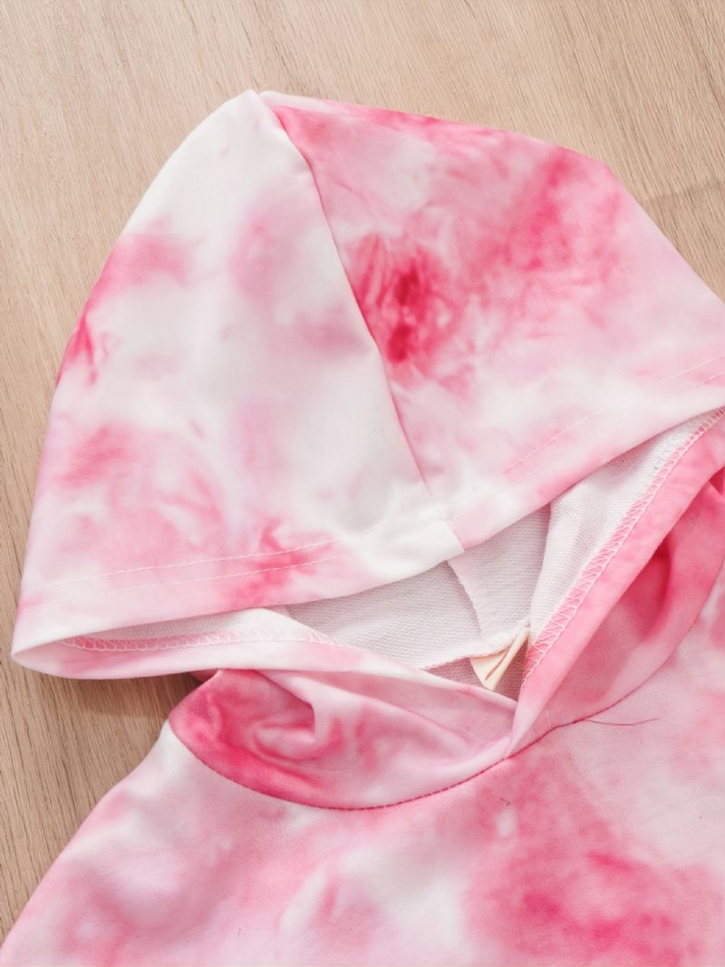 Piger Casual Pink Tie Dye Print Langærmet Hættetrøje Buksesæt Efterår Vinter