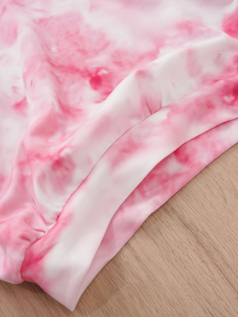 Piger Casual Pink Tie Dye Print Langærmet Hættetrøje Buksesæt Efterår Vinter