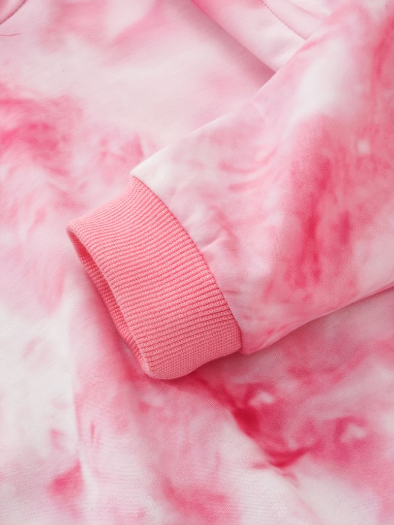 Piger Casual Pink Tie Dye Print Langærmet Hættetrøje Buksesæt Efterår Vinter